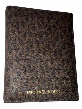 Michael Kors Brown Monogram Card & Passport Cover with Gold Logo